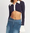 Emory Park Eastyn Mix Media Collar Crop Top In Navy