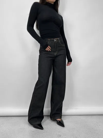 Emory Park Fleece Lined Thermal Wide Leg Jeans In Dark Blue