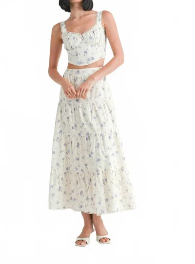 Emory Park Floral Tiered Maxi Skirt In Blue Floral In White