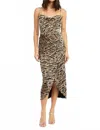 Emory Park Gathered Midi Dress With Cowl Neck In Zebra Print In Animal Print