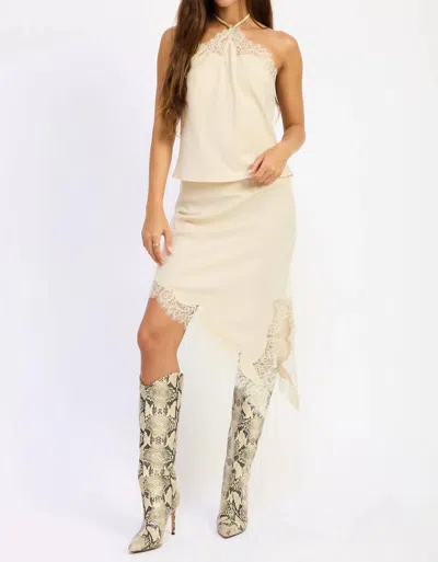 Emory Park Hailey Satin Lace Asymmetrical Midi Skirt In Cream In Multi
