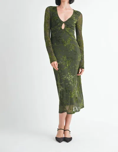 Emory Park Key Hole Midi Long Sleeve Dress In Green