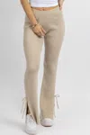 Emory Park Knit Side Slit Tie Pant In Tan In Beige