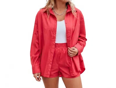 Emory Park Oversized Button Up Shirt In Fuchsia In Red