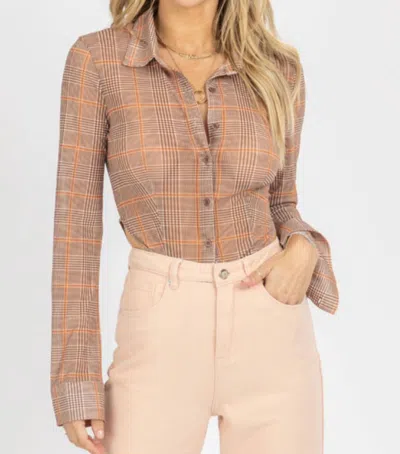 Emory Park Plaid Collared Crop Top In Brown