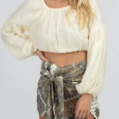 Emory Park Puff Sleeve Bubble Crop Top In Ivory In Yellow