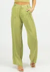 EMORY PARK SATIN HIGH WAISTED WIDE LEG TROUSERS IN CELERY
