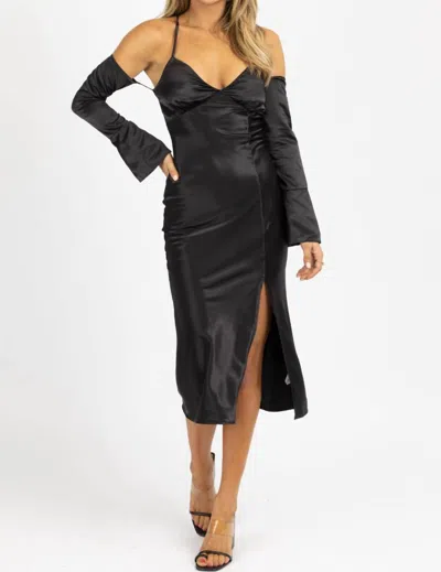 Emory Park Satin Maxi Dress W/ Long Cuff-sleeve In Black
