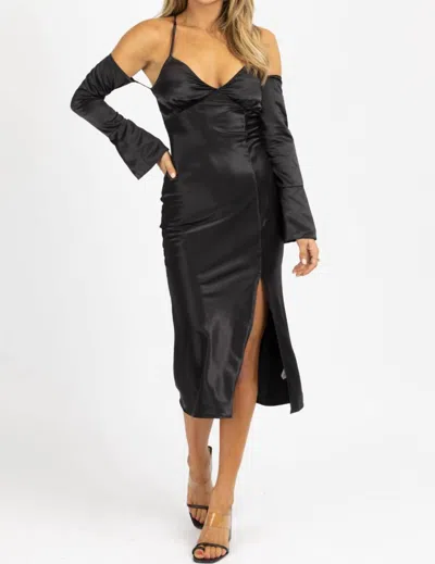 Emory Park Satin Midi Dress With Long Cuff-sleeve In Black