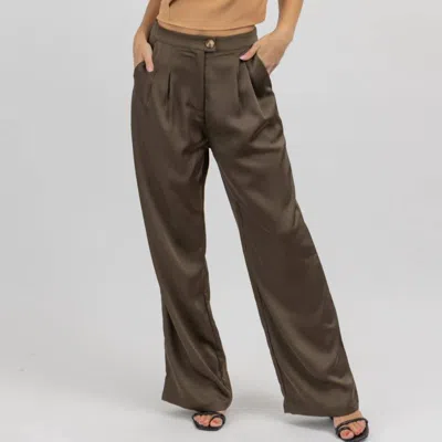 Emory Park Satin Wide Leg Pintuck Pant In Olive In Brown