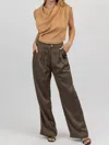 EMORY PARK SATIN WIDE LEG PINTUCK PANT IN OLIVE