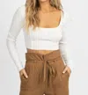 Emory Park Self Piping Knit Long Sleeve Crop In Ivory In White