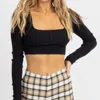 EMORY PARK SELF PIPING KNIT LONG SLEEVE CROP TOP