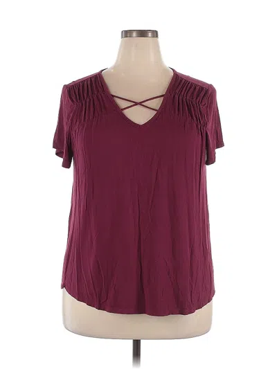 Pre-owned Emory Park Short Sleeve Top Burgundy Keyhole Neckline Tops