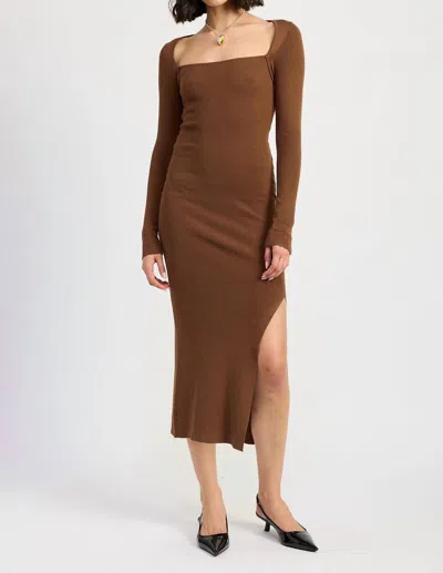 Emory Park Square Neck Midi Dress In Chocolate In Gold