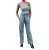 Emory Park Strapless Ribbed Bustier Top With Drawstring Lounge Pant Set In Grey In Gray