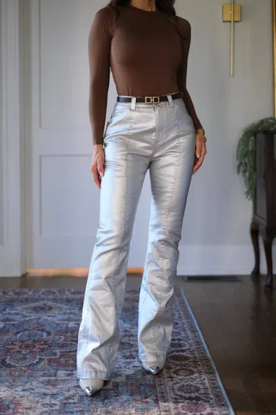 Emory Park Sylvia Vegan Leather Fitted Flare Pants In Silver In Multi