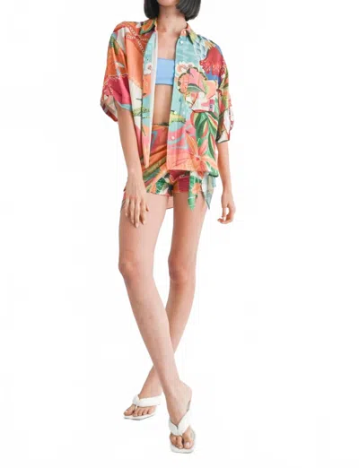 Emory Park Tropical Camp Shirt In Tangerine Teal Print In Multi