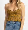 EMORY PARK VELOUR FLORAL BUSTIER TOP IN GOLD