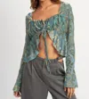 Emory Park Willa Tie Front Floral Top In Sage Teal