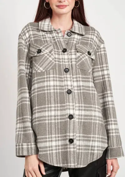 Emory Park Wool Blend Plaid Shacket In Grey In Brown