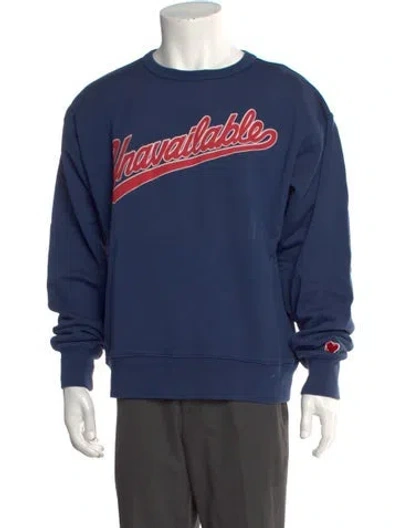 Pre-owned Emotionally Unavailable Graphic Print Crew Neck Pullover In Blue