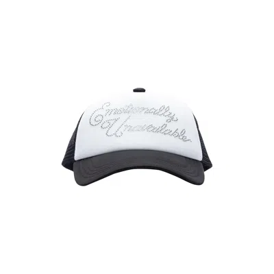 Pre-owned Emotionally Unavailable Rhinestone Trucker Hat 'black/white' | Men's Size Onesize