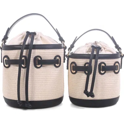 Emperia Mali + Lili Gina Set Of 2 Twinning Straw Bucket Bags In Natural/black