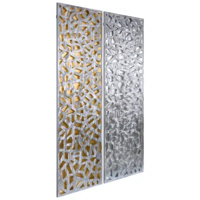 Empire Art Direct 3d Polished Steel Gold & Silver Leaf Abstract Metal Wall Art In Multi
