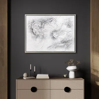 Empire Art Direct Abstract Whispers Heavily Textured Hand Painted Framed Canvas Wall Art In Gray,white