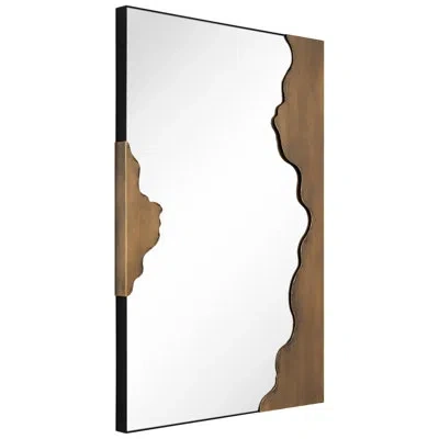 Empire Art Direct Antique Gold Edge Tear Rectangular Wall Mirror Featuring A Brushed Antique Gold Iron Frame