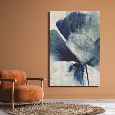 Empire Art Direct "azure Bloom", Blue Flower Rendered On Gold Shagreen Wrapped Canvas Wall Art