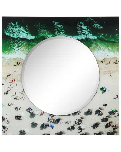 EMPIRE ART DIRECT EMPIRE ART DIRECT BEACH ROUND BEVELED WALL MIRROR ON SQUARE FREE FLOATING PRINTED TEMPERED ART GLASS