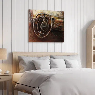 Empire Art Direct "benz" Mixed Media Iron Hand Painted Dimensional Wall Décor In Brown