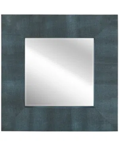 Empire Art Direct Beveled Wall Mirror Metallic Faux Shagreen Leather Framed Leaner, 30" X 30" X 3" In Blue
