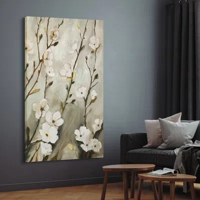 Empire Art Direct "blossoming Tranquility" Gold Shagreen Canvas Wall Art In White;green