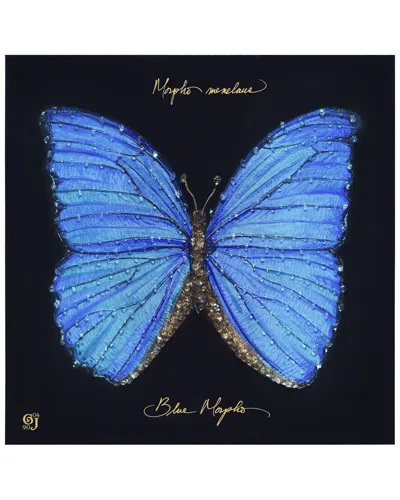 Empire Art Direct Blue Monarch Elegance Embellished Canvas Wall Art In Black