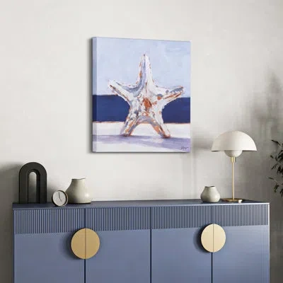 Empire Art Direct "coastal Serenity Ii", Starfish Rendered On Silver Metallic Shagreen Wrapped Canvas Wall Art In Blue