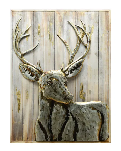 EMPIRE ART DIRECT EMPIRE ART DIRECT DEER 1 HAND PAINTED IRON WALL SCULPTURE ON WOODEN WALL ART