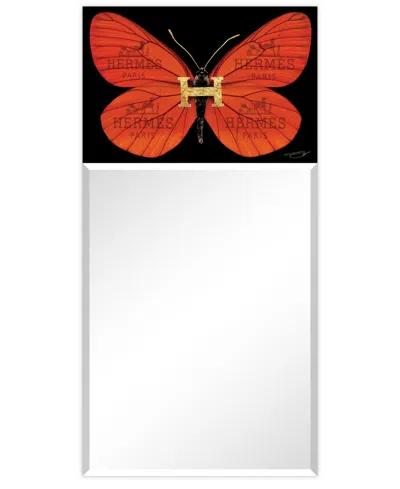 EMPIRE ART DIRECT "DESIGNER BUTTERFLY" RECTANGULAR BEVELED MIRROR ON FREE FLOATING PRINTED TEMPERED ART GLASS, 48" X 2