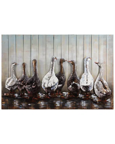EMPIRE ART DIRECT EMPIRE ART DIRECT DUCKS HAND PAINTED IRON WALL SCULPTURE ON WOODEN WALL ART