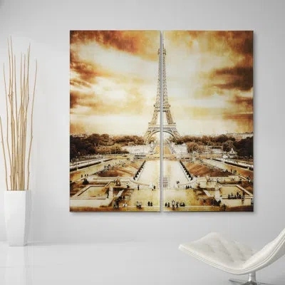 Empire Art Direct Eiffel Tower Ab - 2 Piece Unframed Painting Set On Glass In Black;brown;white