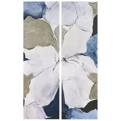 Empire Art Direct "floral Serenity I & Ii", Flower Abstract Artwork On Silver Shagreen Wrapped Canvas Wall Art Set In Multi-color