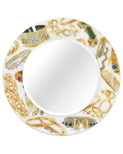 EMPIRE ART DIRECT EMPIRE ART DIRECT GOLD CHARM ROUND BEVELED MIRROR ON FREE FLOATING PRINTED TEMPERED ART GLASS