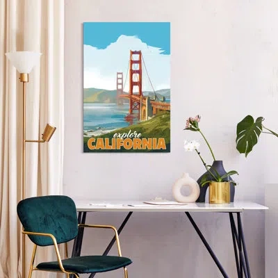 Empire Art Direct "golden Gate Gaze" Frameless Free Floating Tempered Glass Panel Graphic Wall Art In Blue;green;red
