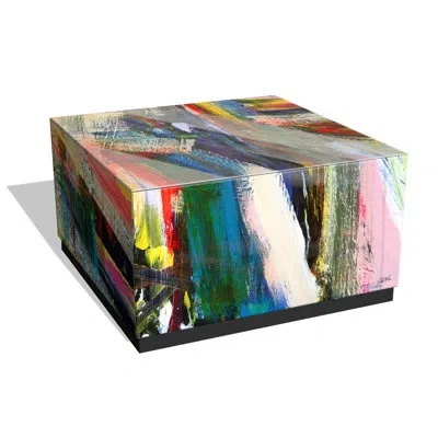 Empire Art Direct "graffiti Rock Star I" By Jodi Fuchs Reverse Beveled Printed Art Glass Cocktail Table With Black Pli In Multi-colored