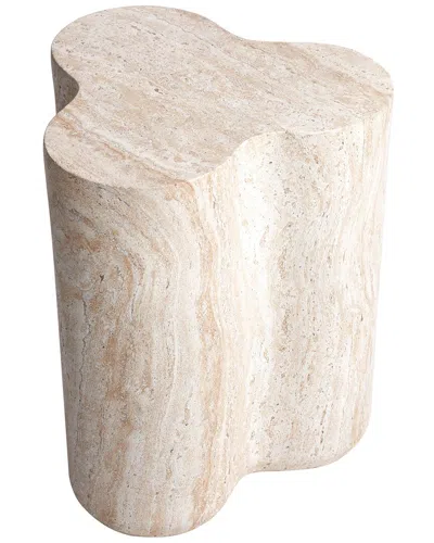 Empire Art Direct Luminous Clover Travertine Finish Italian Design Side Table In Neutral