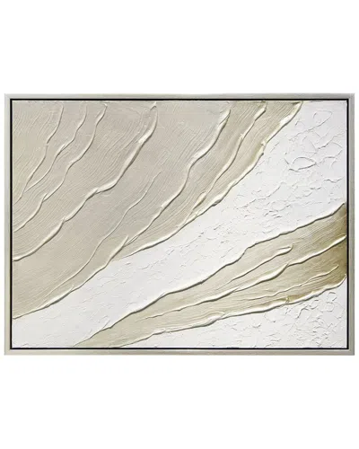 Empire Art Direct Metallic Waves Textured Hand-painted Framed Canvas Wall Art In White
