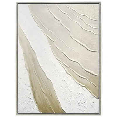 Empire Art Direct Metallic Waves Textured Hand Painted Framed Canvas Wall Art In Beige,white