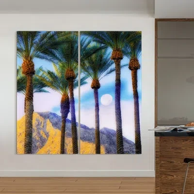 Empire Art Direct Moonlit Oasis On Glass 2 Pieces Graphic Art In Brown;green;yellow